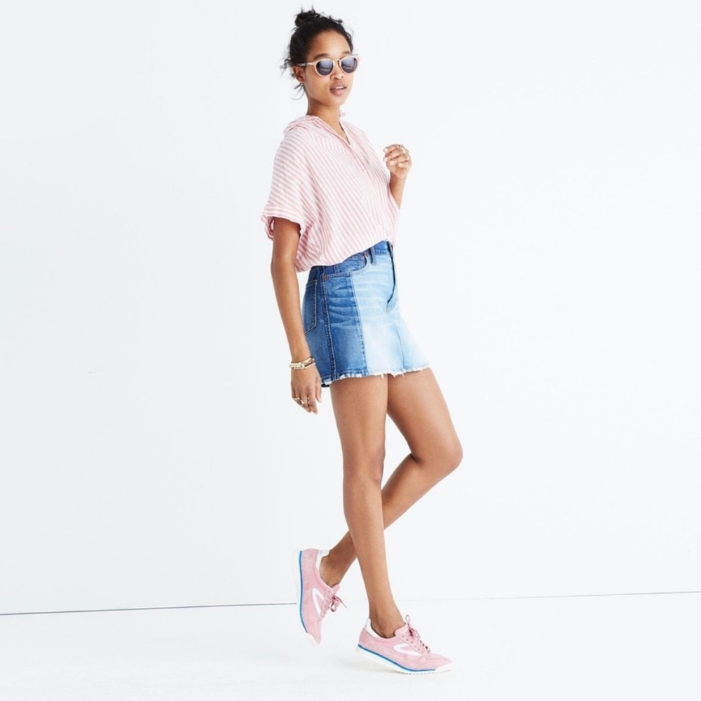 Madewell Pieced McCarren Raw Hem Jean Mini Skirt Sz 28